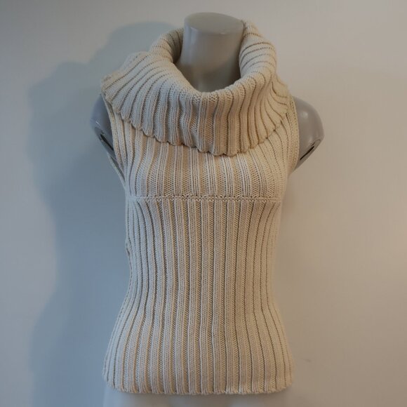 Womens Celine Cream Cotton Silk Blend Sleeveless Cowl Neck Pullover Sweater M - Picture 1 of 10